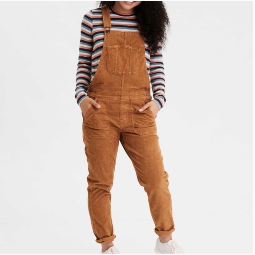 American Eagle Corduroy Overalls Brown Ladies Size Small Boho Casual - Picture 3 of 11